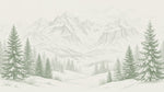Papier peint panoramique forêt - Sapins épicéas enneigés montagnes alpines gravure vert sauge sur mesure - Design