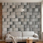 papier peint 3d geometrique cubes rectangles relief superposes tons gris beton e-5