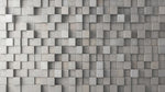 Papier peint panoramique 3d géométrique - Cubes rectangles relief superposés tons gris béton et blanc cassé sur mesure - Design