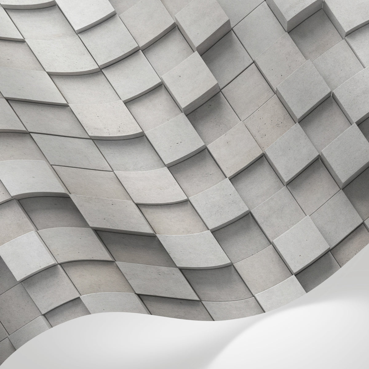Papier peint panoramique 3d géométrique - Cubes rectangles relief superposés tons gris béton et blanc cassé sur mesure - Matière