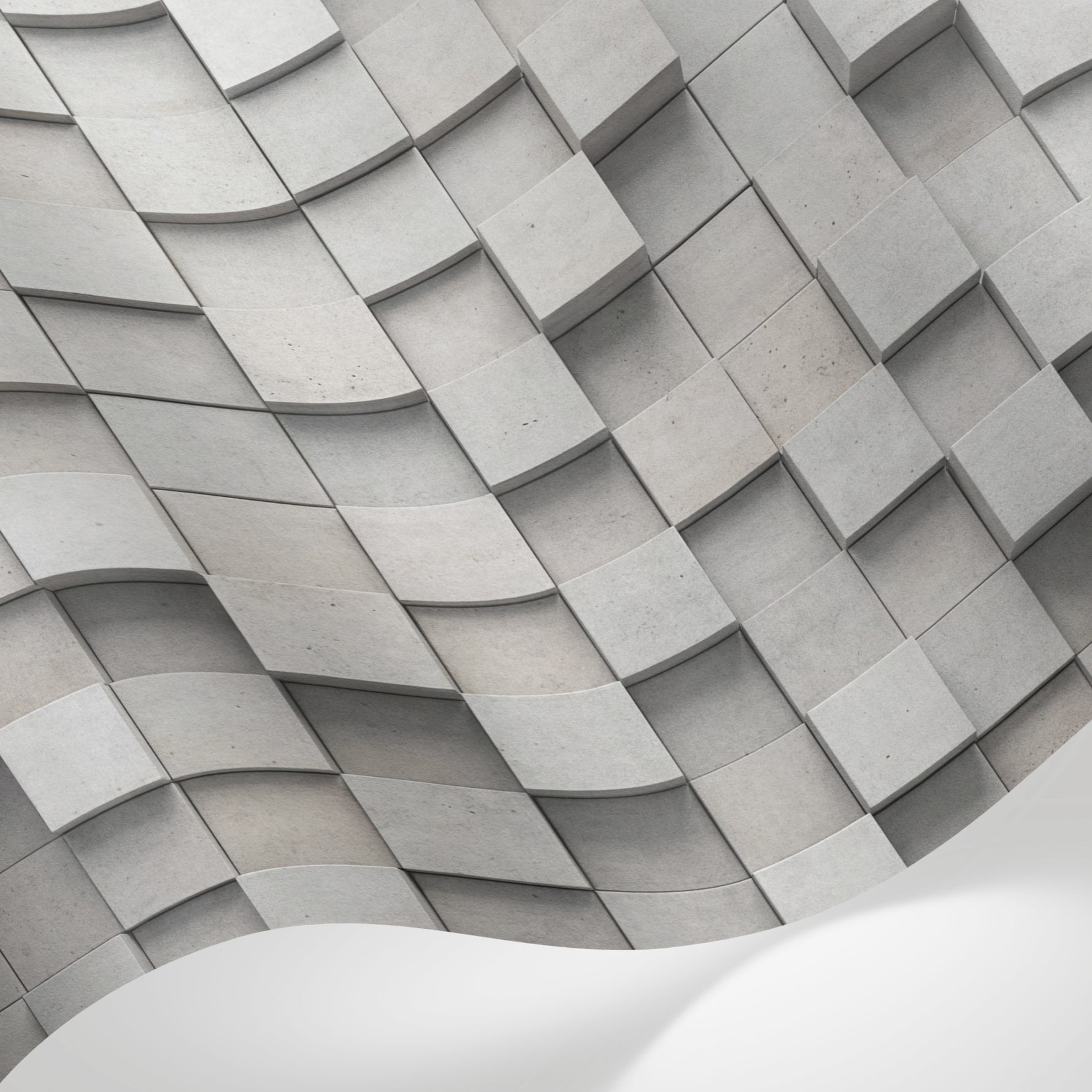 Papier peint panoramique 3d géométrique - Cubes rectangles relief superposés tons gris béton et blanc cassé sur mesure - Matière