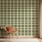 papier peint a carreaux lignes entrecroisees et quadrillages vert olive et creme-HERO-5
