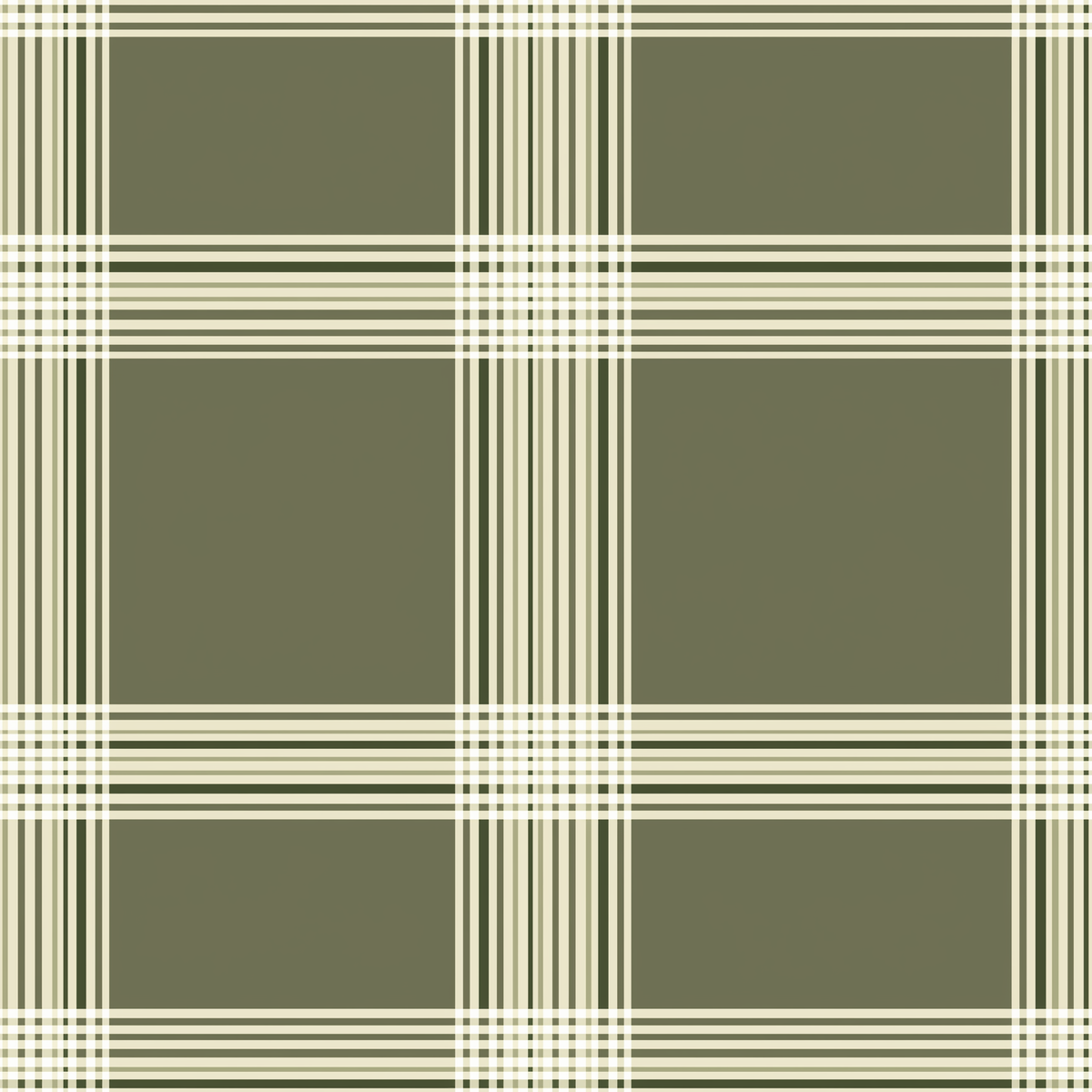 Papier peint motif à carreaux - Lignes entrecroisées et quadrillages vert olive et crème - Design