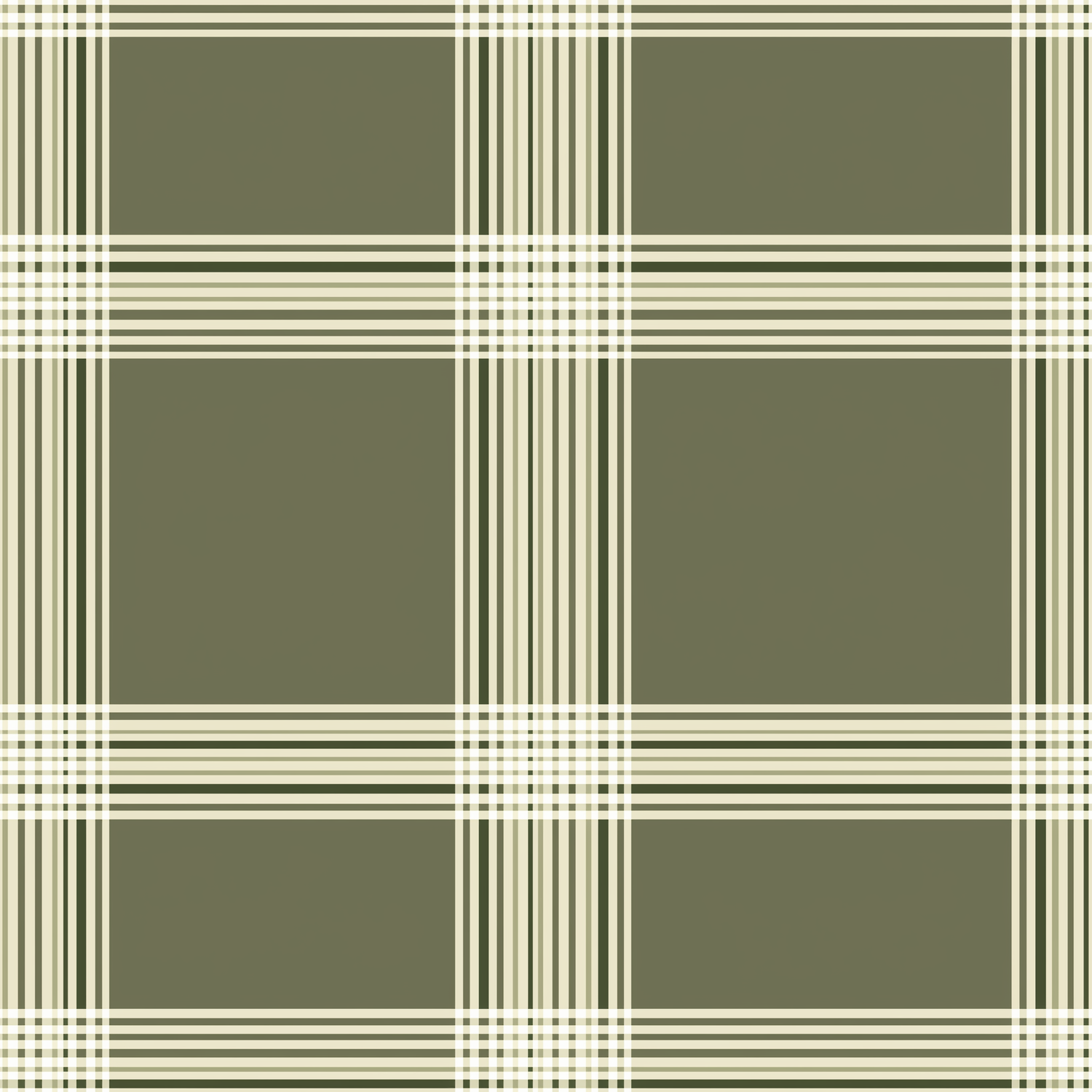 Papier peint motif à carreaux - Lignes entrecroisées et quadrillages vert olive et crème - Design