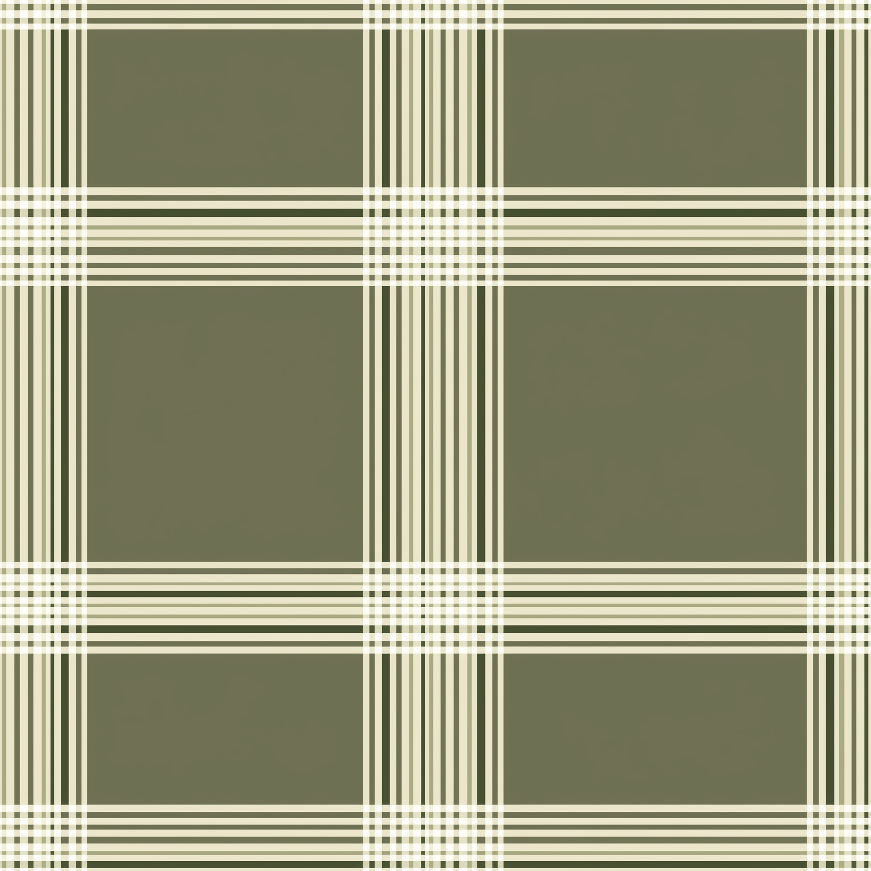 Papier peint motif à carreaux - Lignes entrecroisées et quadrillages vert olive et crème - Design