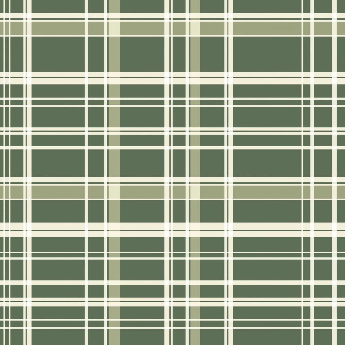 Papier peint motif à carreaux - Quadrillage écossais et lignes entrecroisées vert sauge et crème - Design