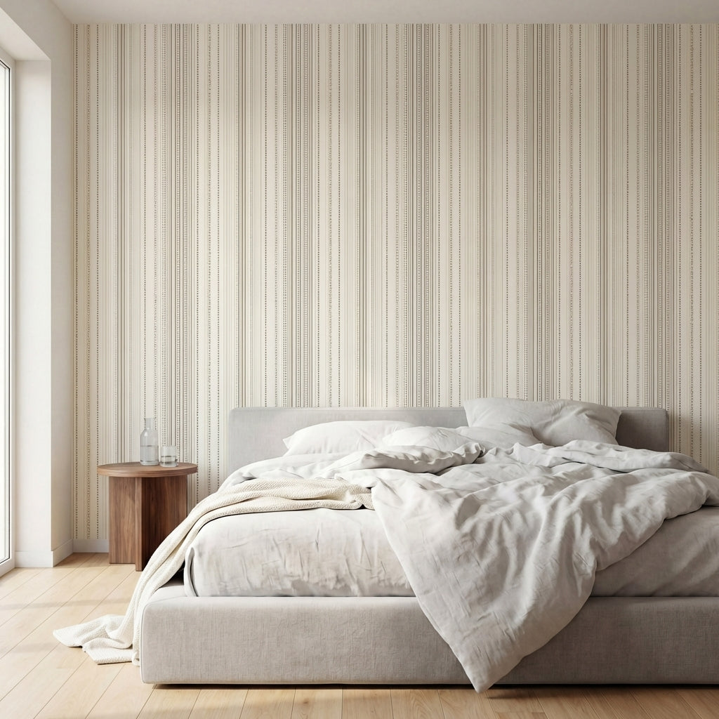 papier peint a rayures lignes et points verticaux beige taupe et blanc casse pan-HERO-2