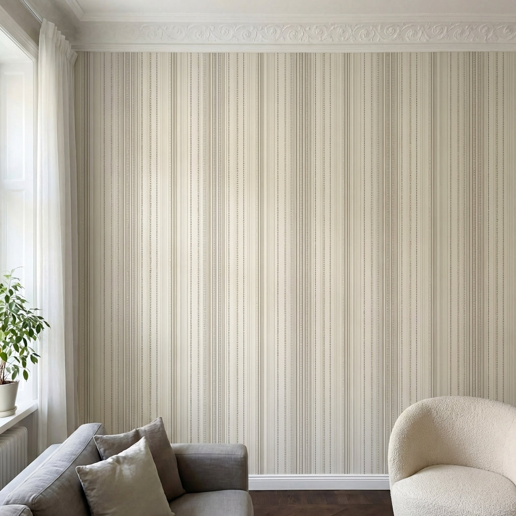 papier peint a rayures lignes et points verticaux beige taupe et blanc casse pan-HERO-3