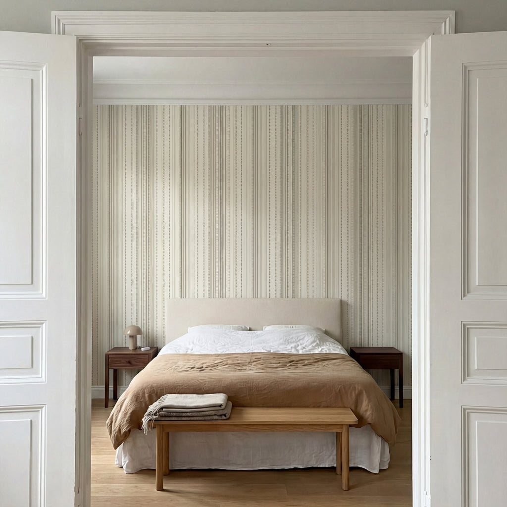 papier peint a rayures lignes et points verticaux beige taupe et blanc casse pan-VARIANTE-4