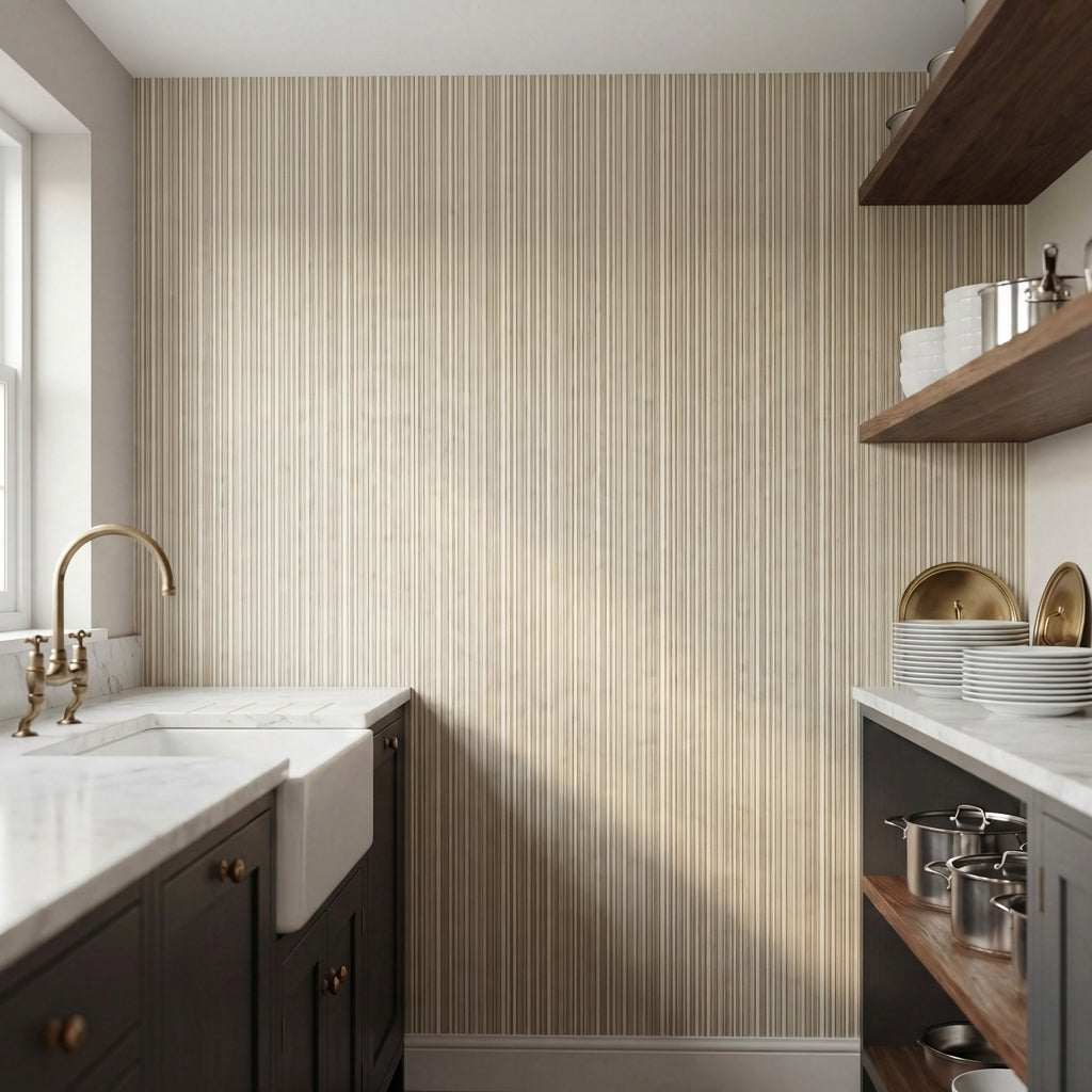papier peint a rayures lignes verticales fines et epaisses beige taupe et creme -HERO-1