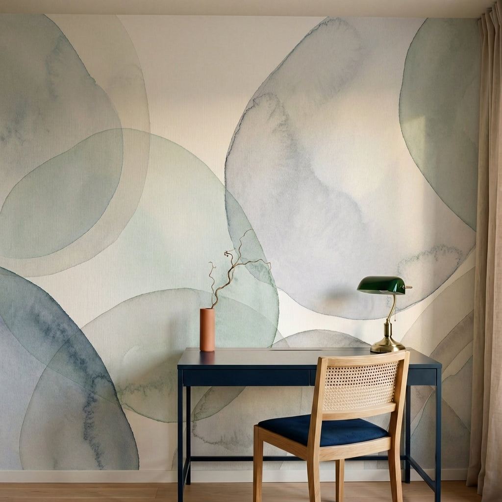 papier peint abstrait cercles aquarelle superposes tons vert sauge gris bleu et -5