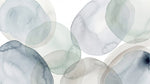 Papier peint panoramique abstrait - Cercles aquarelle superposés tons vert sauge gris bleu et beige crème sur mesure - Design