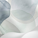 Papier peint panoramique abstrait - Cercles aquarelle superposés tons vert sauge gris bleu et beige crème sur mesure - Matière