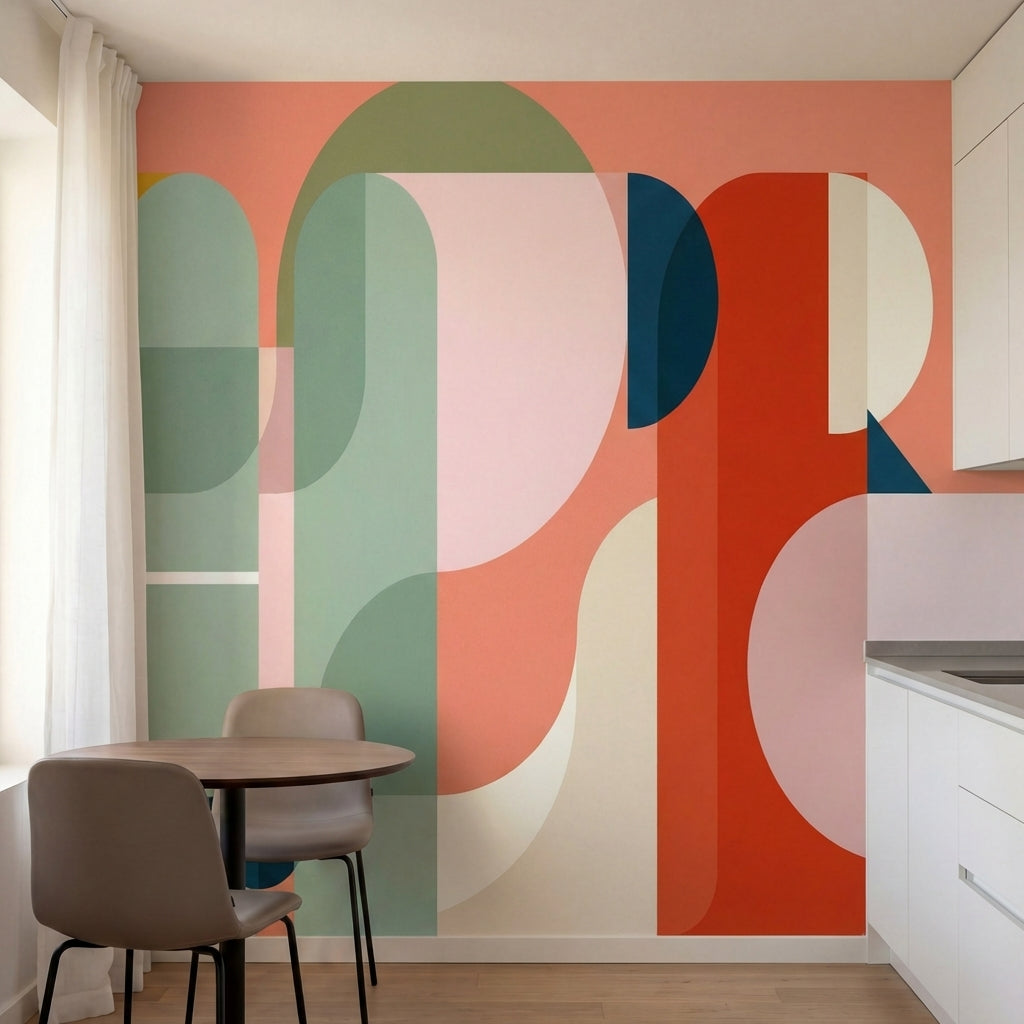 papier peint abstrait colore formes arrondies lettres stylisees superposees tons-3