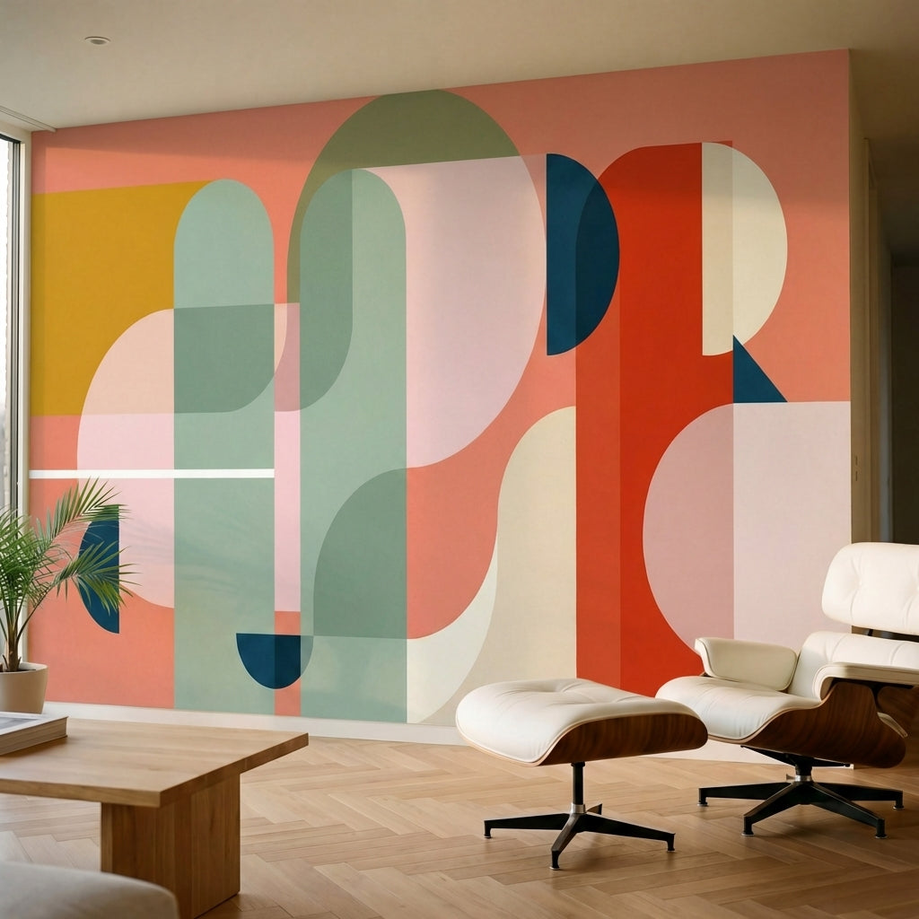 papier peint abstrait colore formes arrondies lettres stylisees superposees tons-5