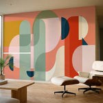 papier peint abstrait colore formes arrondies lettres stylisees superposees tons-5