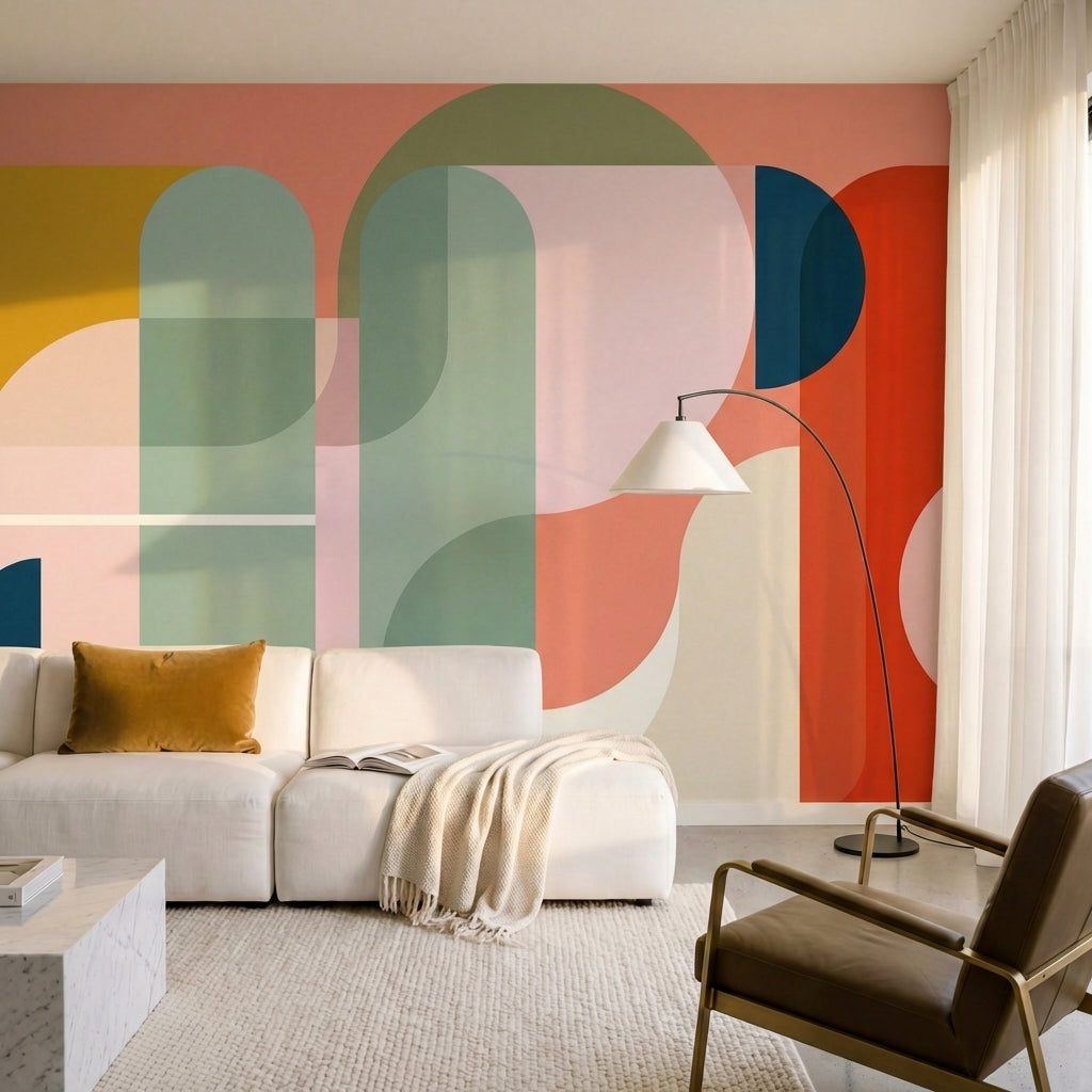 papier peint abstrait colore formes arrondies lettres stylisees superposees tons-7