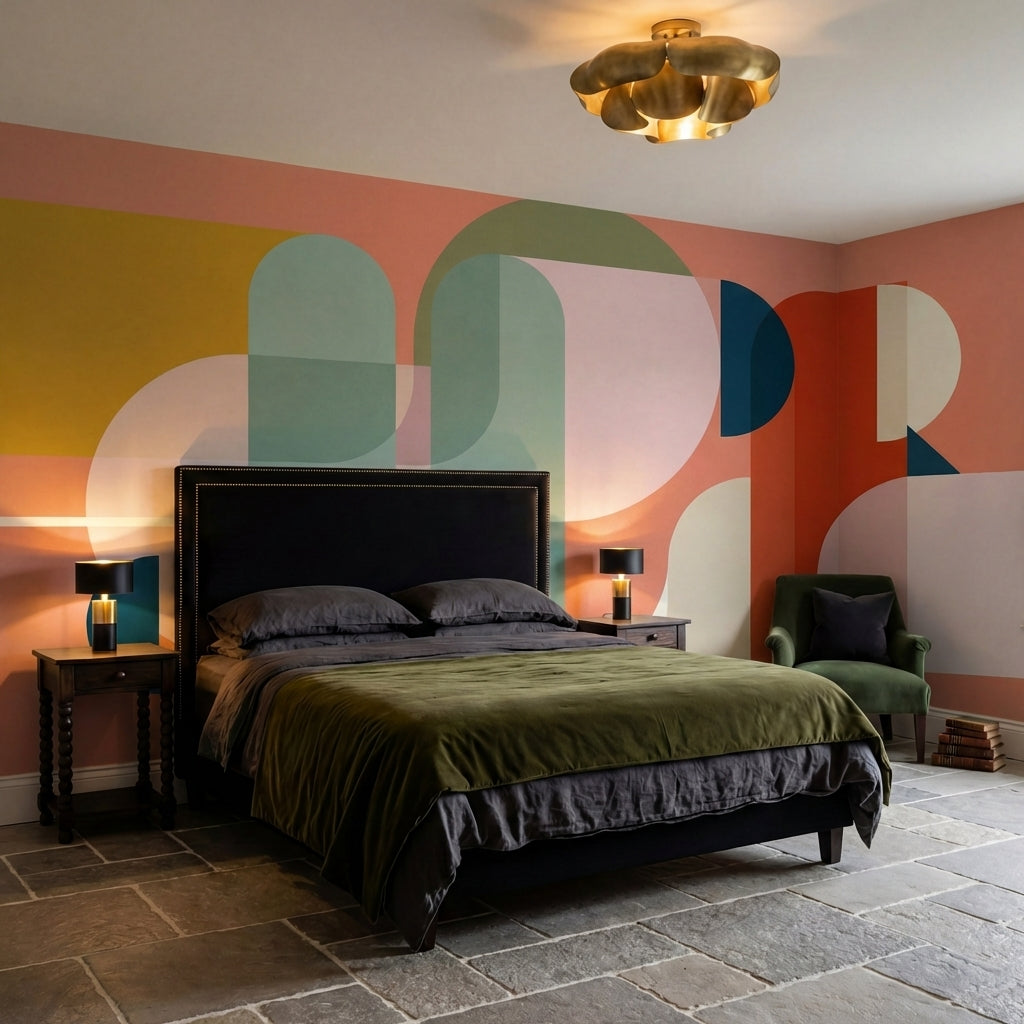 papier peint abstrait colore formes arrondies lettres stylisees superposees tons-8