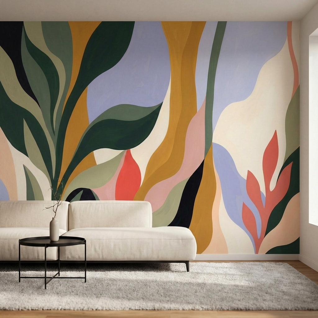 papier peint abstrait colore formes organiques fluides degrades verts roses oran-10