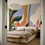 papier peint abstrait colore formes organiques fluides degrades verts roses oran-13
