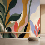 papier peint abstrait colore formes organiques fluides degrades verts roses oran-2