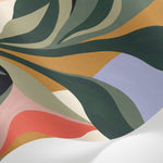 Papier peint panoramique abstrait - Formes organiques fluides dégradés verts roses oranges fond lavande sur mesure - Matière