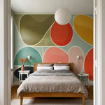 papier peint abstrait colore formes organiques fluides superposees tons orange r-10