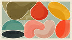 Papier peint panoramique abstrait - Formes organiques fluides superposées tons orange rouge et vert menthe sur mesure - Design