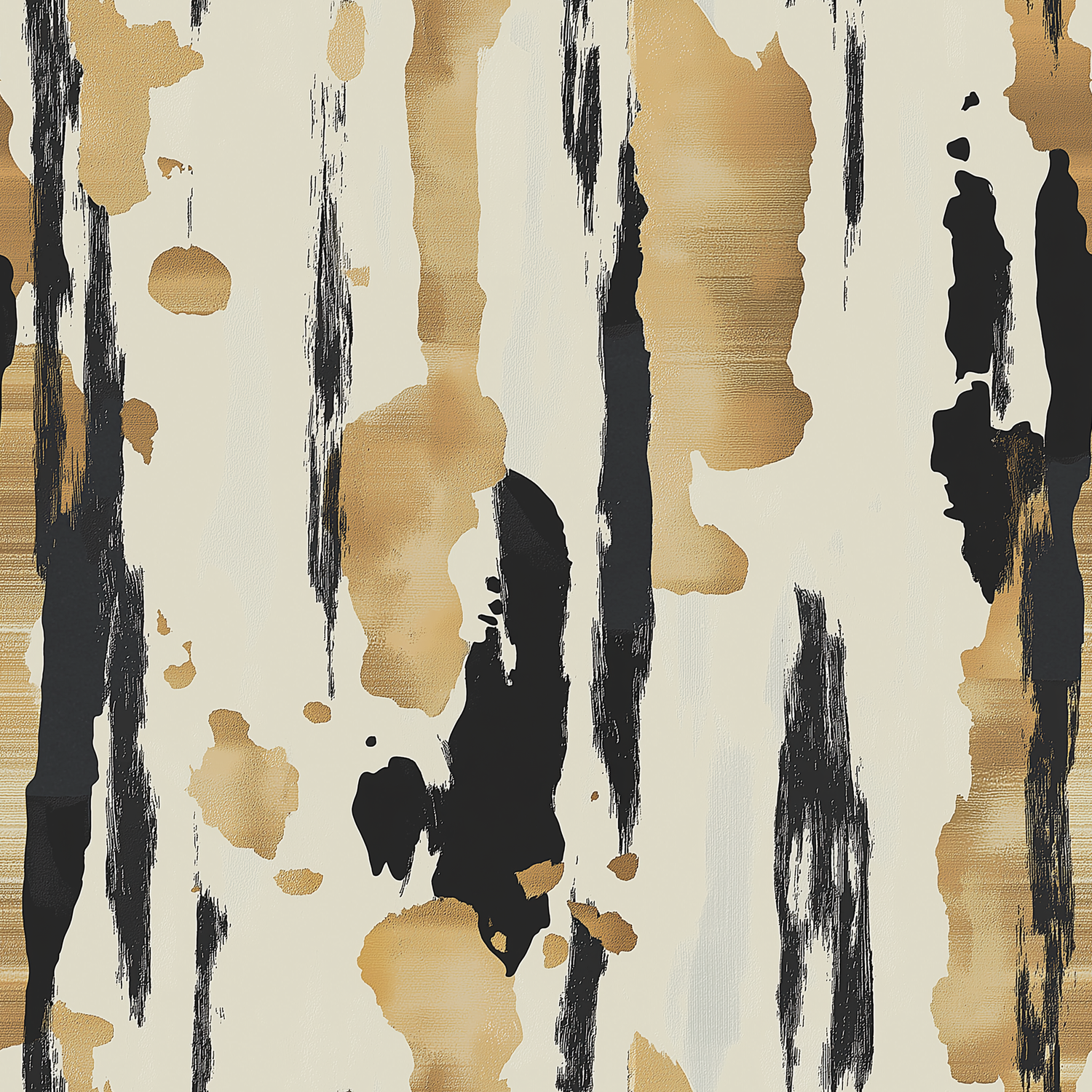 Papier peint motif abstrait - Coulures et éclaboussures expressives beige noir sur fond crème - Design