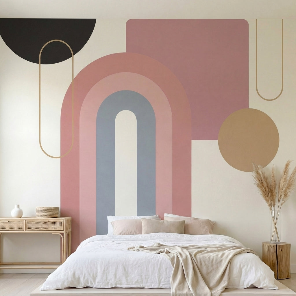 papier peint abstrait formes arrondies superposees tons rose poudre beige et con-4