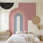 papier peint abstrait formes arrondies superposees tons rose poudre beige et con-4