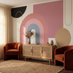 papier peint abstrait formes arrondies superposees tons rose poudre beige et con-7