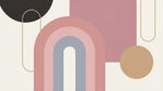 Papier peint panoramique abstrait - Formes arrondies superposées tons rose poudré beige et contours dorés sur mesure - Design