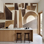 papier peint abstrait formes geometriques decoupees tons beige creme et brun cho-5
