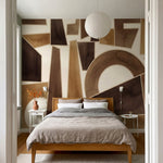 papier peint abstrait formes geometriques decoupees tons beige creme et brun cho-9