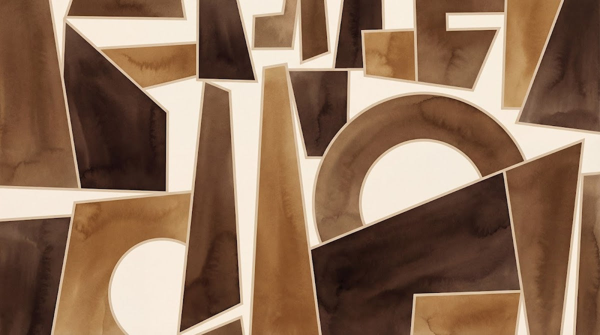 Papier peint panoramique abstrait - Formes géométriques découpées tons beige crème et brun chocolat sur mesure - Design