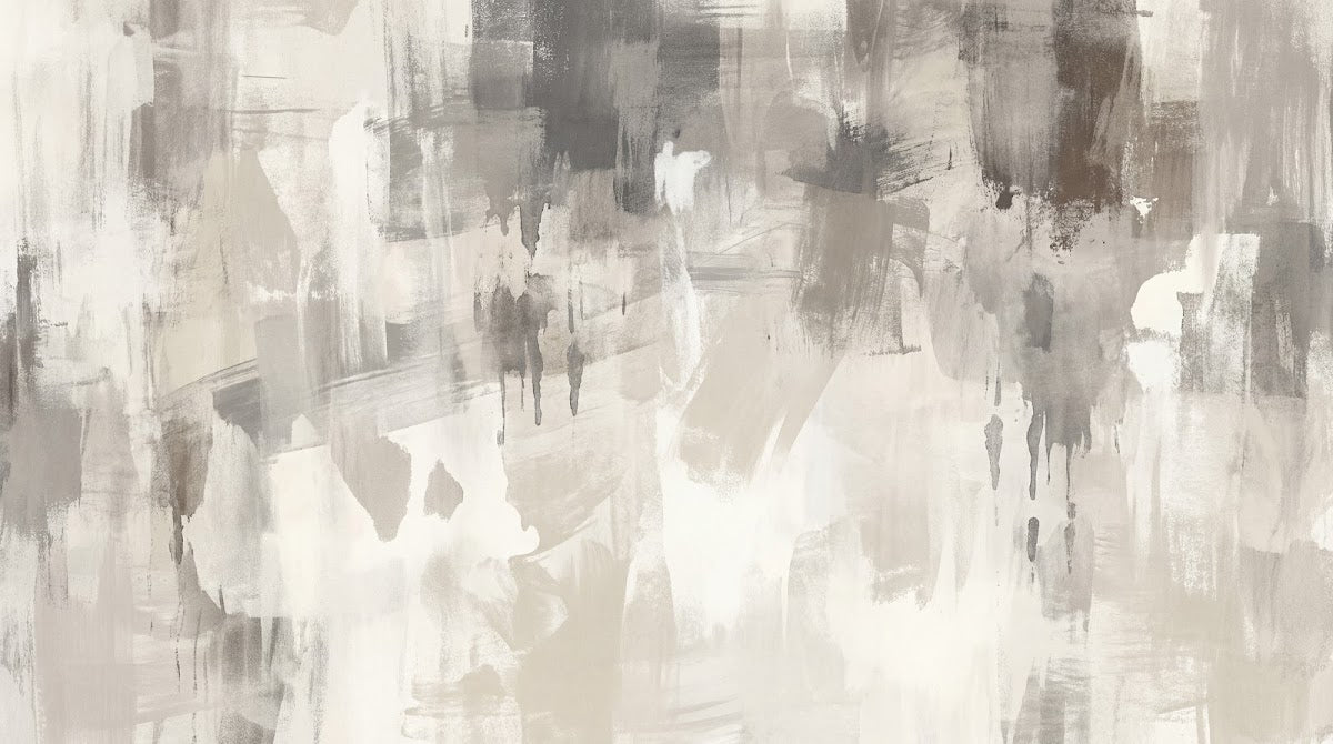 Papier peint panoramique abstrait - Formes géométriques fluides superposées tons beige gris et blanc cassé sur mesure - Design