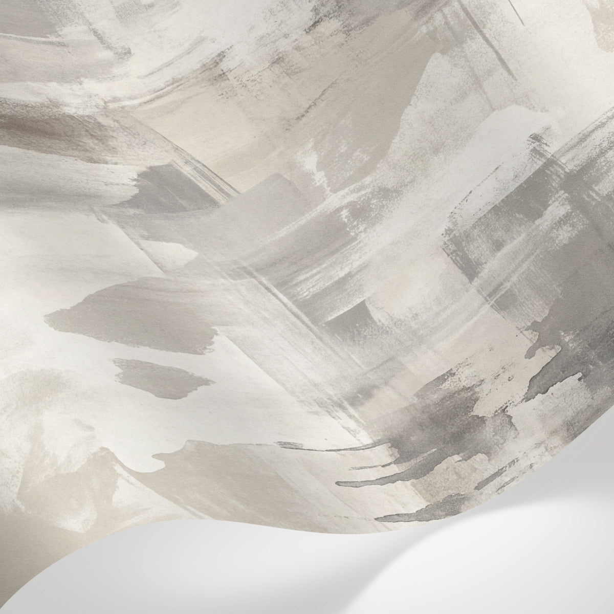 Papier peint panoramique abstrait - Formes géométriques fluides superposées tons beige gris et blanc cassé sur mesure - Matière