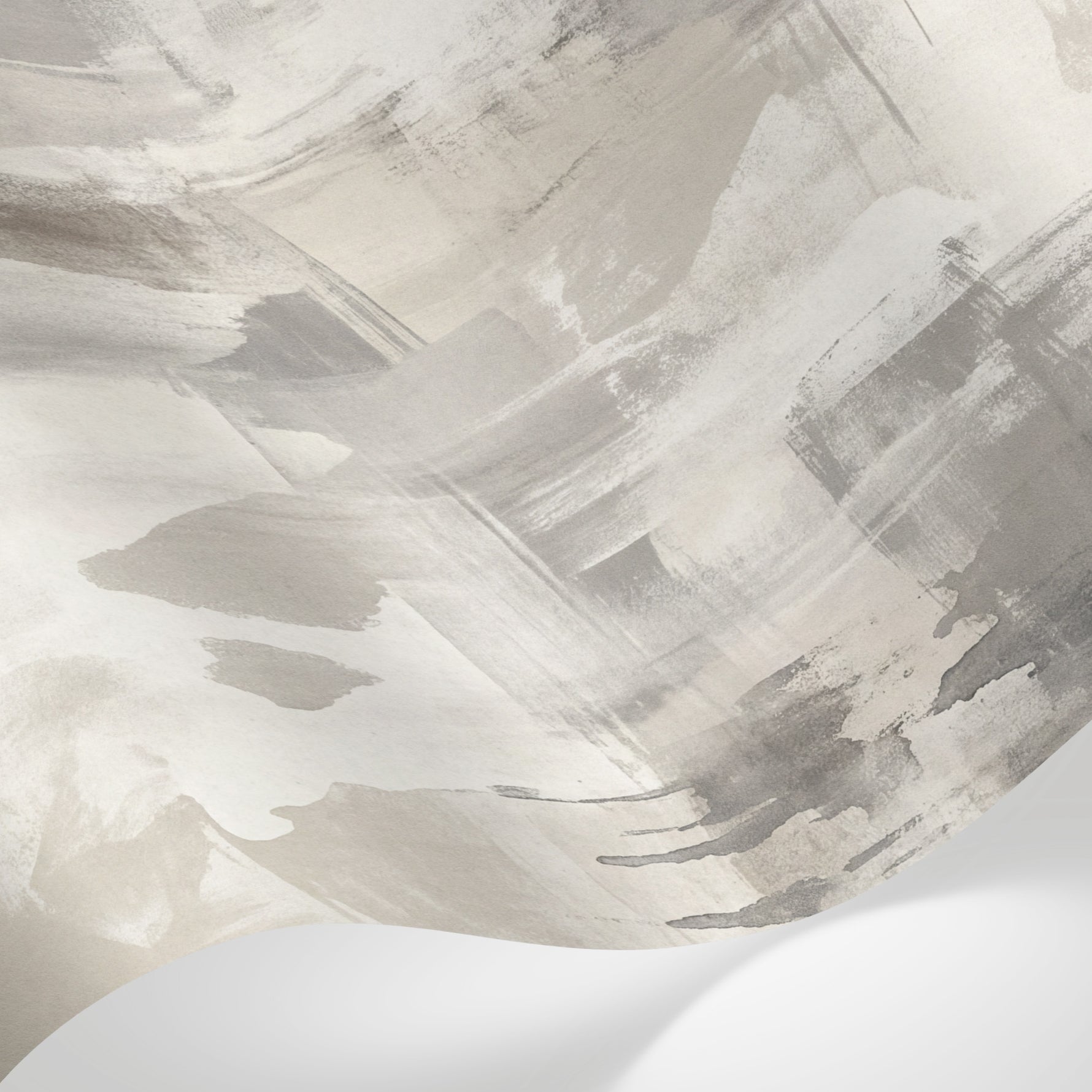 Papier peint panoramique abstrait - Formes géométriques fluides superposées tons beige gris et blanc cassé sur mesure - Matière