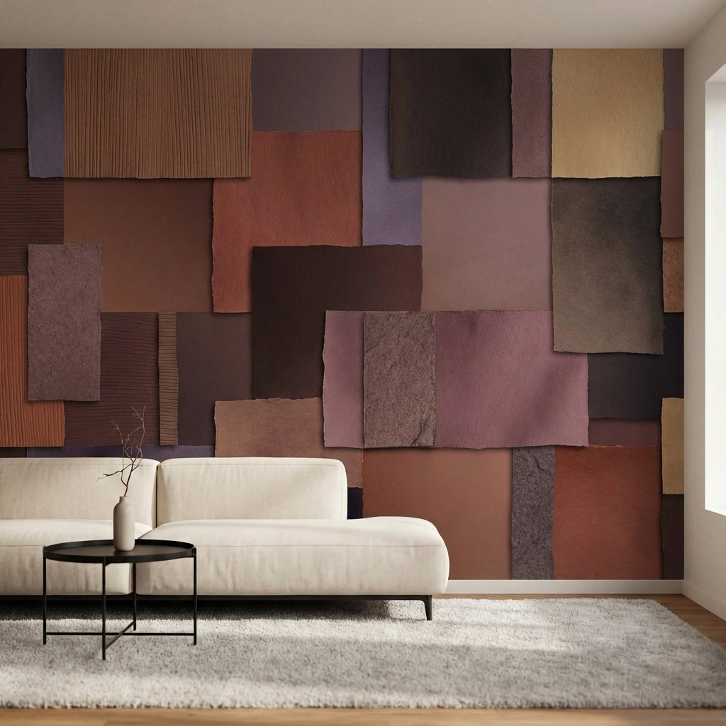 papier peint abstrait formes geometriques superposees tons terracotta violet et -2