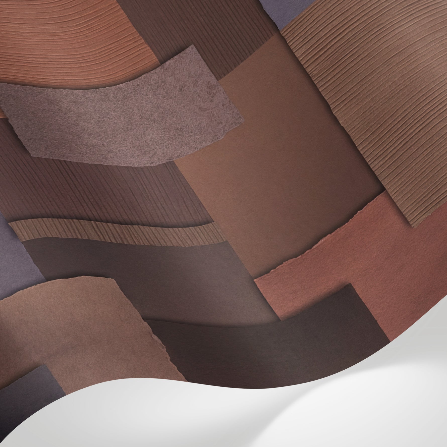 Papier peint panoramique abstrait - Formes géométriques superposées tons terracotta violet et beige rosé sur mesure - Matière