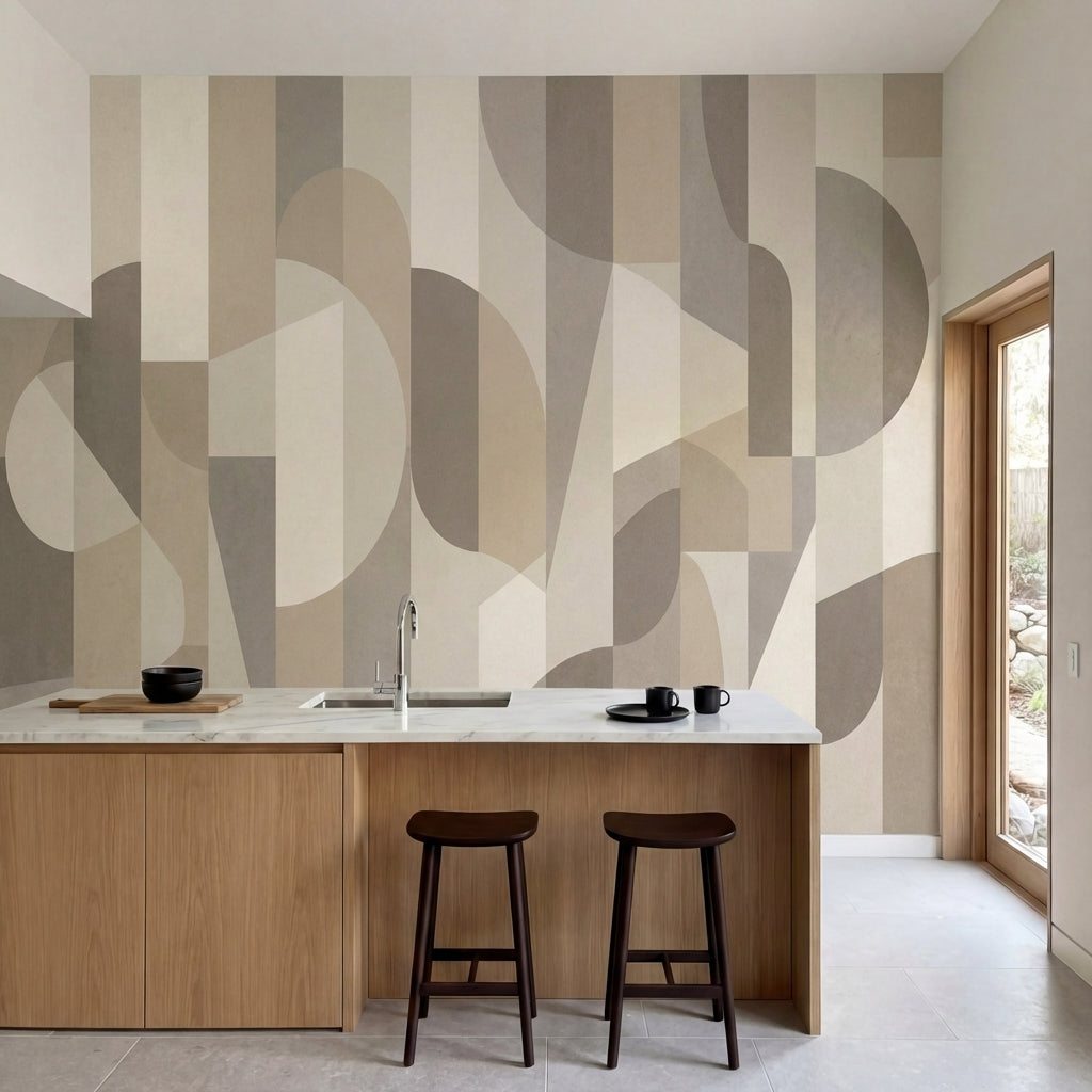 papier peint abstrait formes geometriques transparentes superposees tons beige c-1