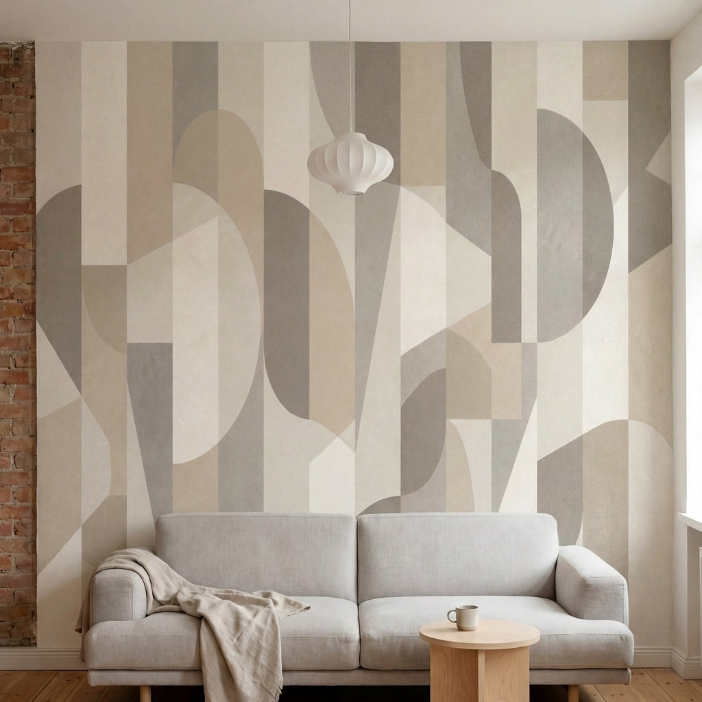 papier peint abstrait formes geometriques transparentes superposees tons beige c-2