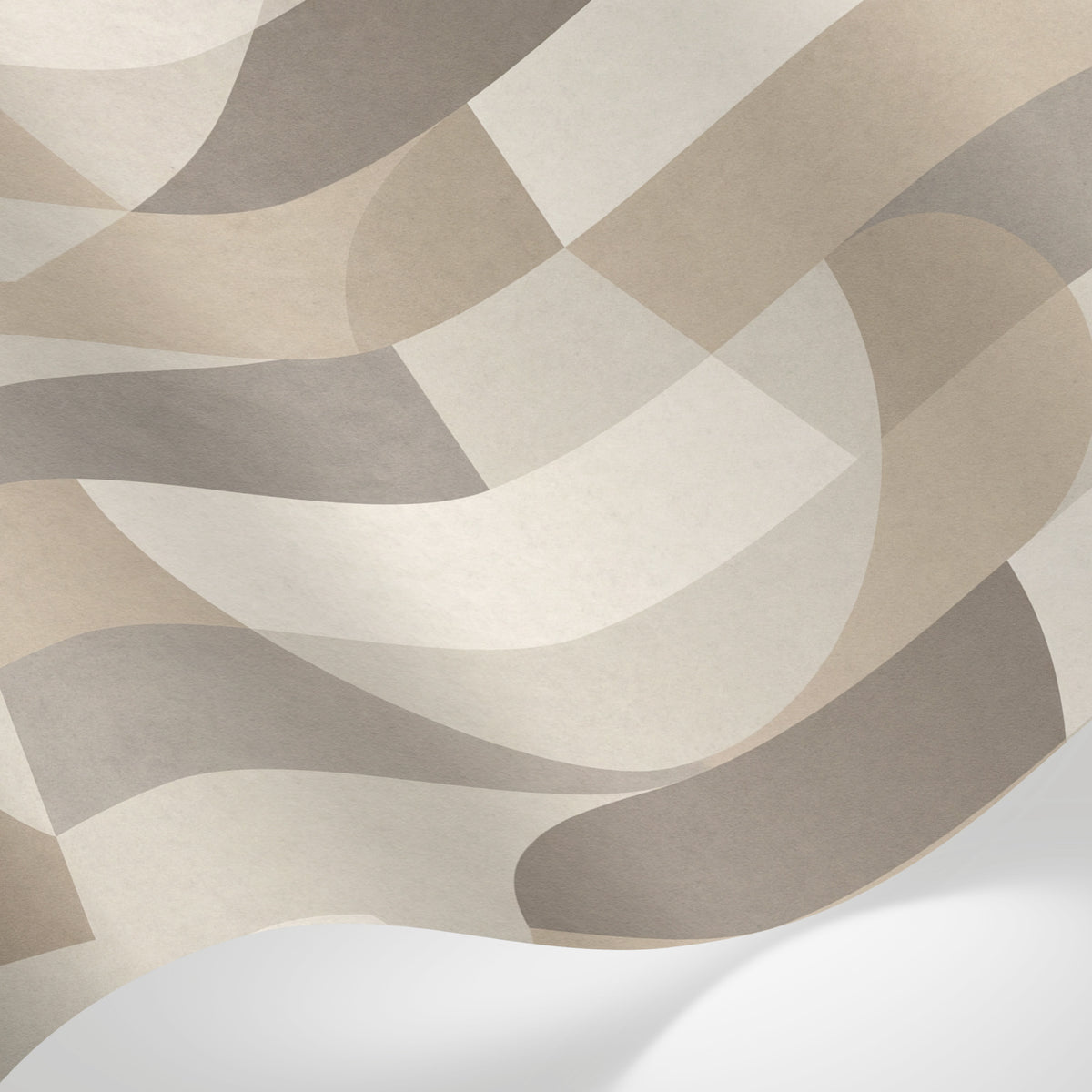Papier peint panoramique abstrait - Formes géométriques transparentes superposées tons beige crème et brun taupe sur mesure - Matière