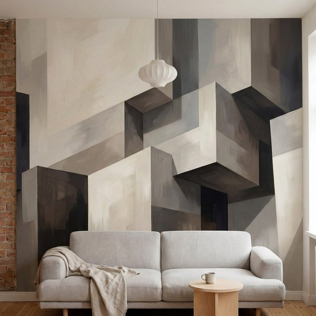 papier peint abstrait formes geometriques tridimensionnelles blocs architecturau-3