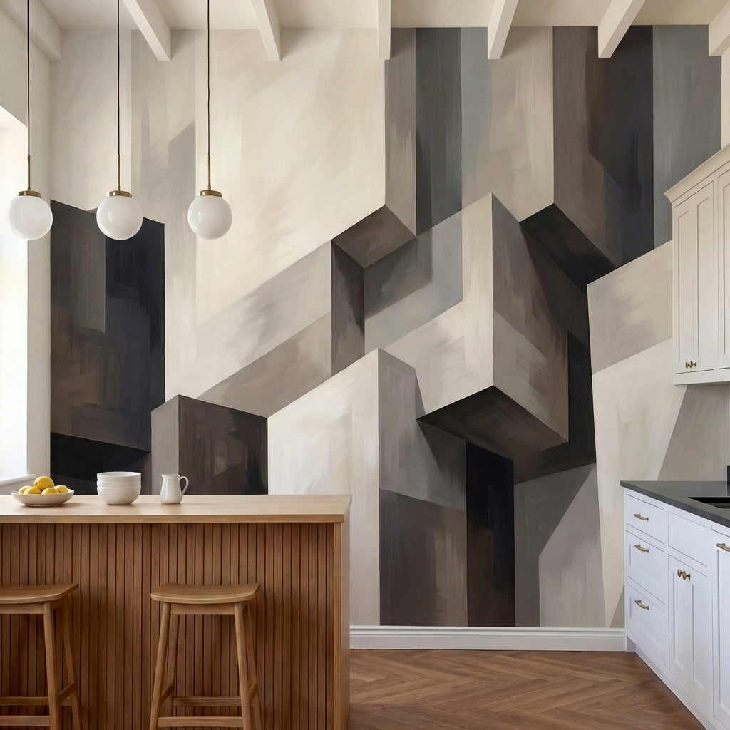 papier peint abstrait formes geometriques tridimensionnelles blocs architecturau-5