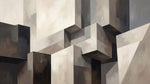 Papier peint panoramique abstrait - Formes géométriques tridimensionnelles blocs architecturaux tons beige crème et gris anthracite sur mesure - Design