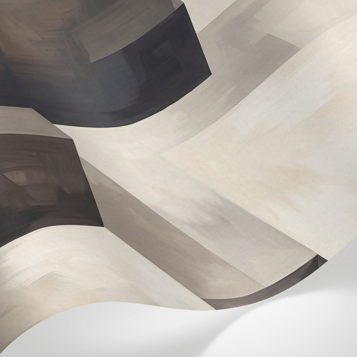 Papier peint panoramique abstrait - Formes géométriques tridimensionnelles blocs architecturaux tons beige crème et gris anthracite sur mesure - Matière