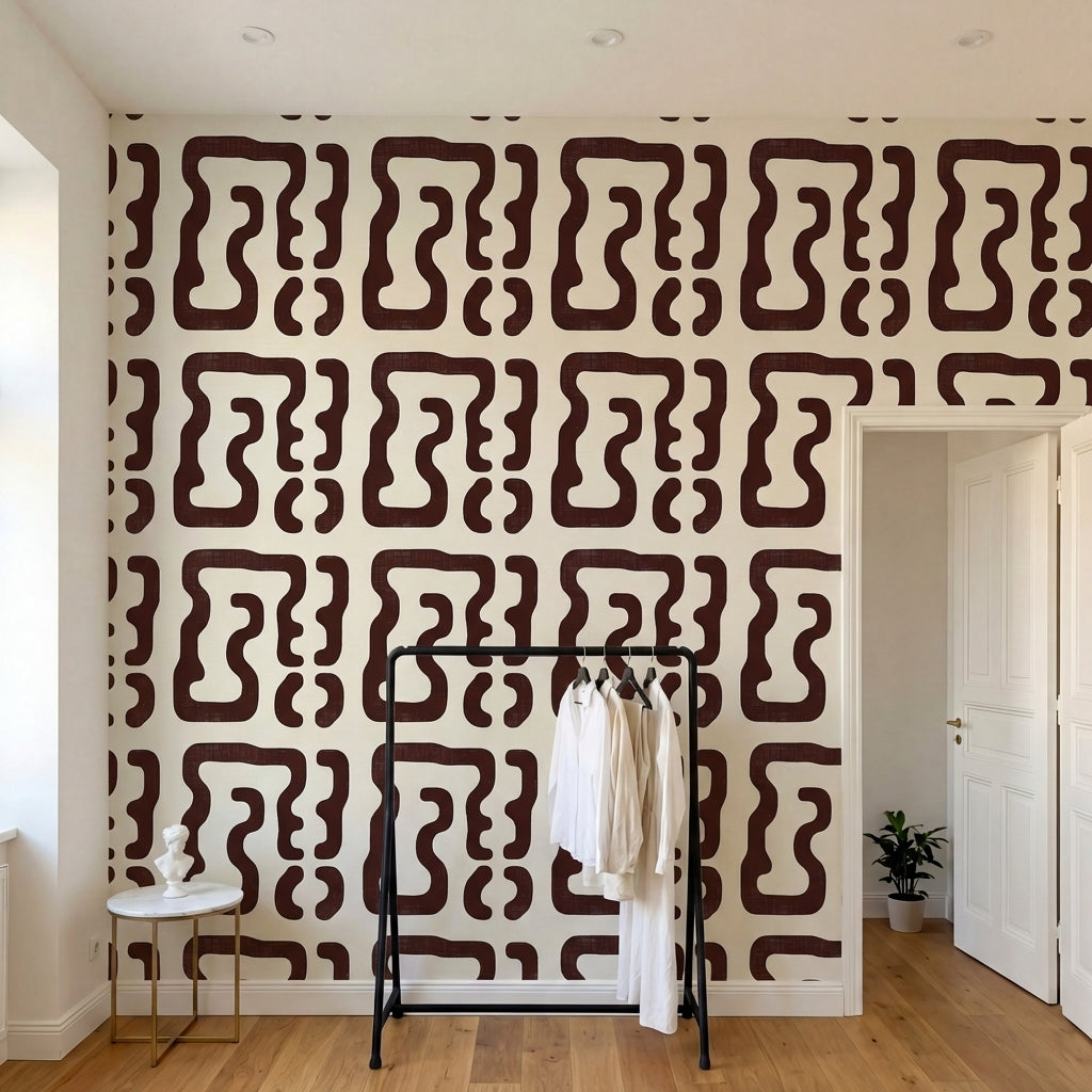 papier peint abstrait formes ondulees et courbes organiques marron chocolat sur -HERO-1