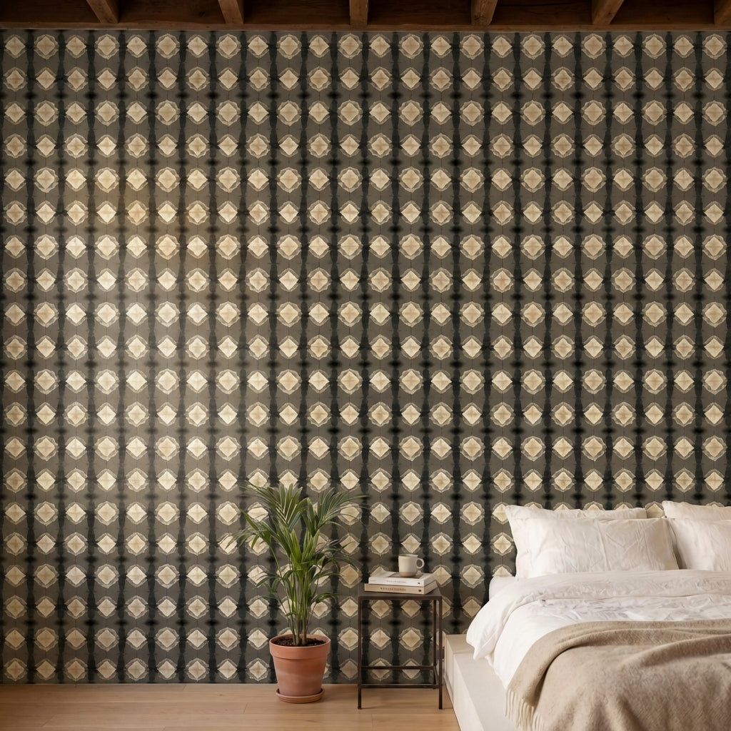 papier peint abstrait formes ondulees et diamants textures beige taupe et gris a-HERO-3